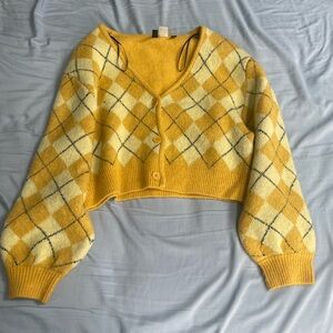 H&M crop top argyle cardigan sweater.